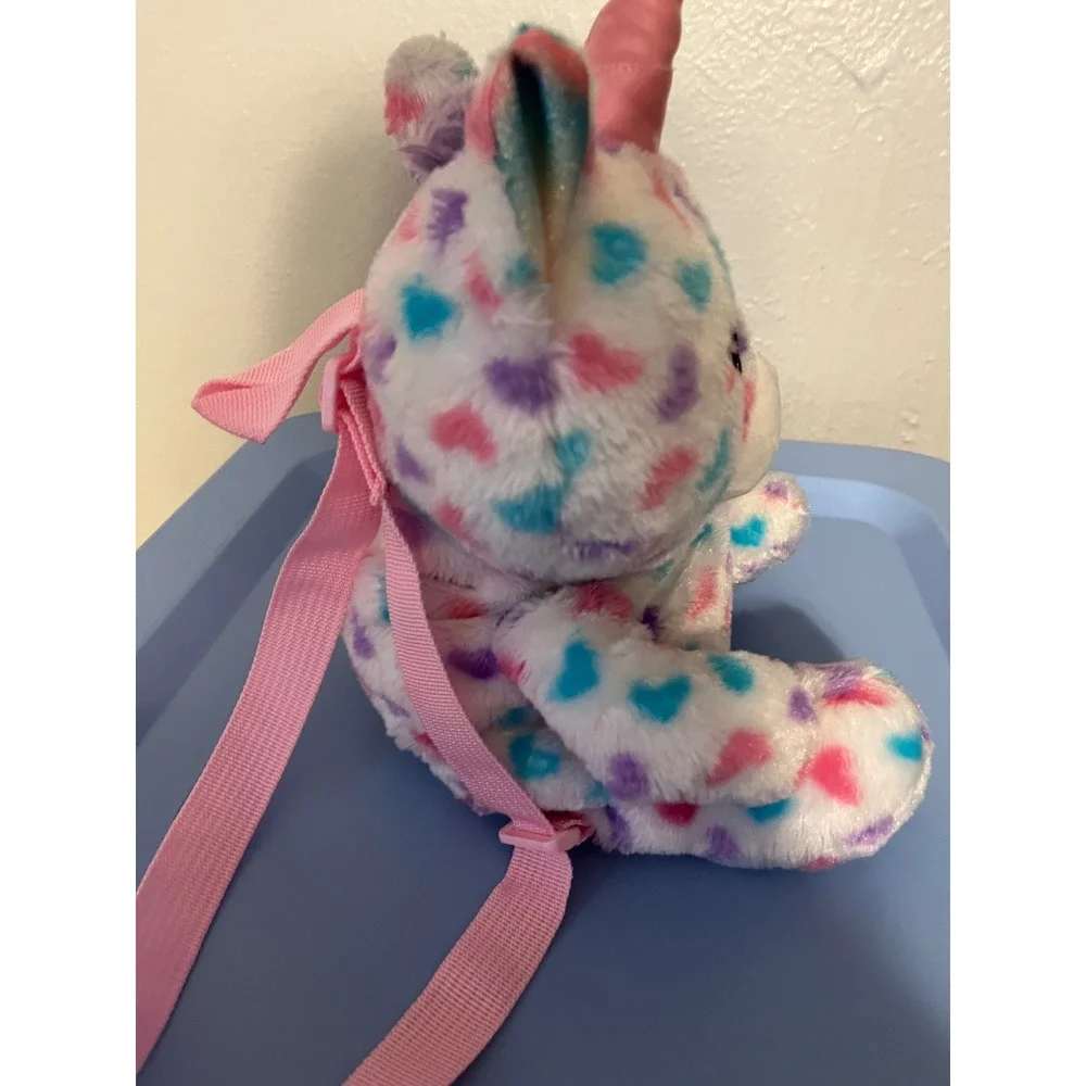 Carried Away Bags Kids Plush Unicorn Backpack White Heart Print‎ Faux Fur Pink